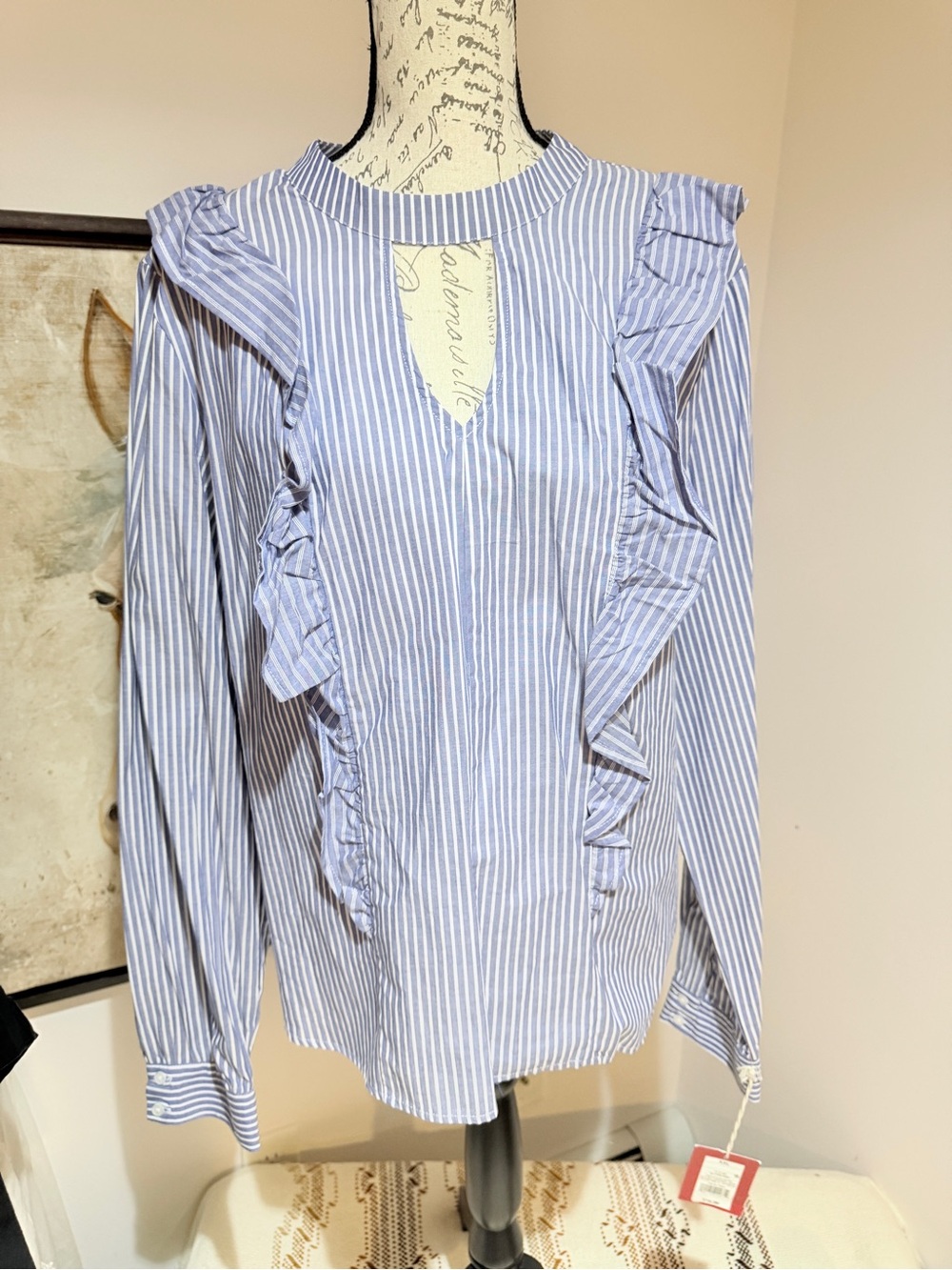 Mossimo Supply Co. Light Blue and White Striped Ruffle Blouse